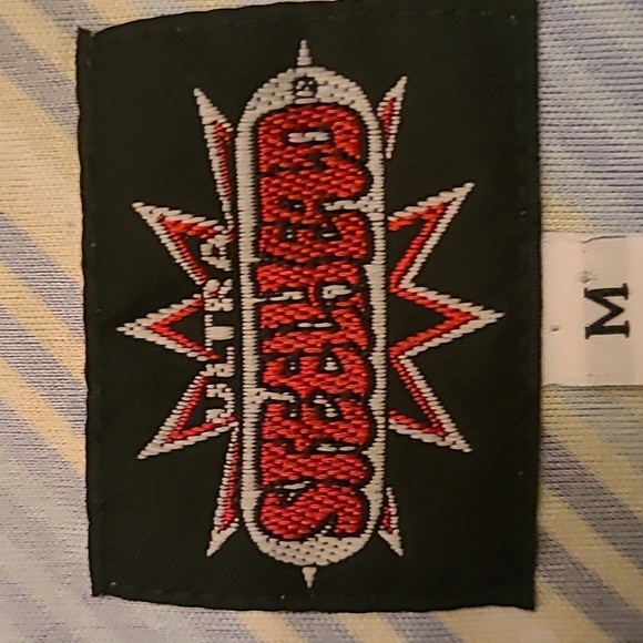 STEELHEAD Men's Retro Blue/Black/Cream Striped Button Down Shirt - Size Medium - Picture 9 of 11